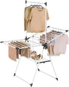 SONGMICS Clothes Drying Rack, Foldable 2-Level Laundry Drying Rack, Free-Standing Airer, 1 Additional Tall Hanging Bar, 2 Height-Adjustable Wings, 24 Drying Rails, Space Savng, Simply White ULLR521W01