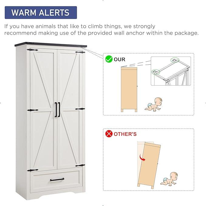 JXQTLINGMU Farmhouse Kitchen Pantry Cabinet - 72