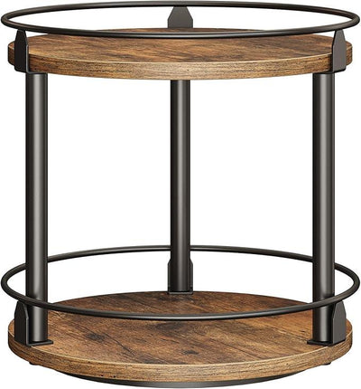 Lazy Susan Organizer, Rotating Spice Rack, 2 Tier Spice Turntable Organizer, Industrial Turntable Spice Holder, for Kitchen Countertop and Cabinet, Compact and Versatile, Rustic Brown SR22BR