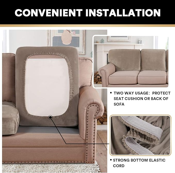 PrinceDeco Velvet Stretch Couch Cushion Cover Soft Cushion Slipcover for Chair Loveseat Sofa Furniture Protector Seat Cushion Sofa Cover (Each Width Up to 29.5