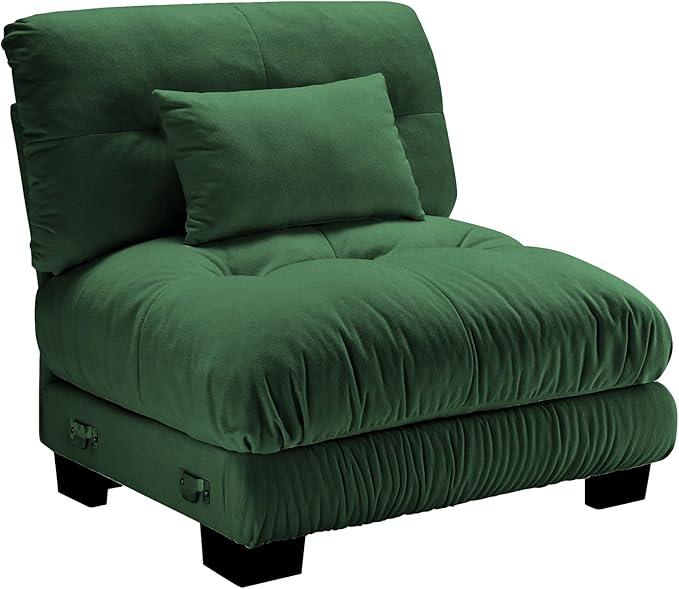 Armless Sofa W/1 Pillow - Green