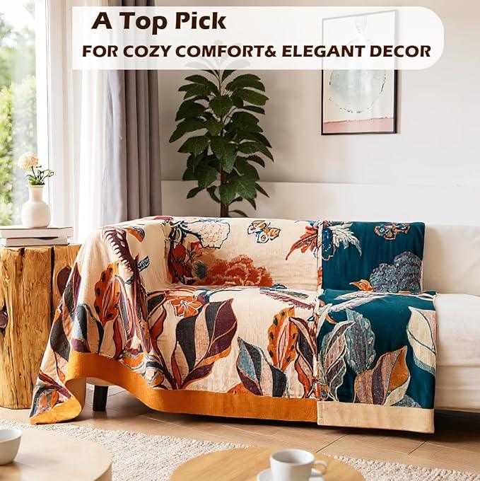 Boho Throw Blanket, 100% Organic Cotton Breathable Soft Lightweight All Season Rustic Bed Throw - Floral Bird Farmhouse Decor Blanket for Sofa Couch Chair Quilt and Gift. 60
