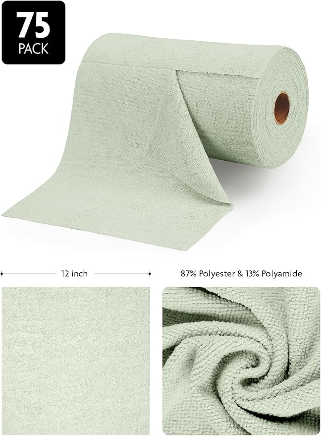Fantasticlean Microfiber Cleaning Cloth Roll -75 Pack, Tear Away Microfiber Towels, 12