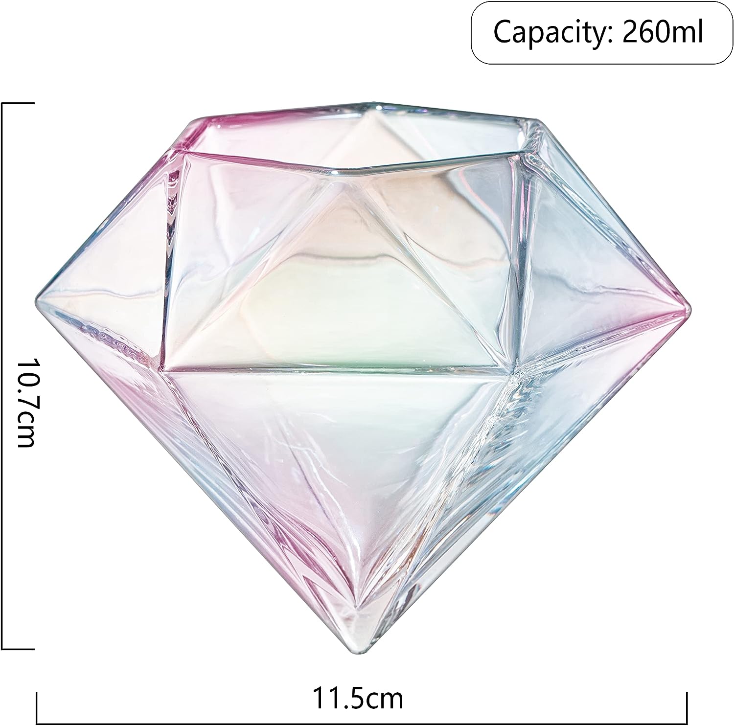 Set of 2 Iridescent Diamond Whiskey & Wine Glasses 10oz - Wine, Whiskey, Water, Diamond Shaped, Diamonds Collection Sparkle Patented Wine Savant - Stands Alone, Or on Stand