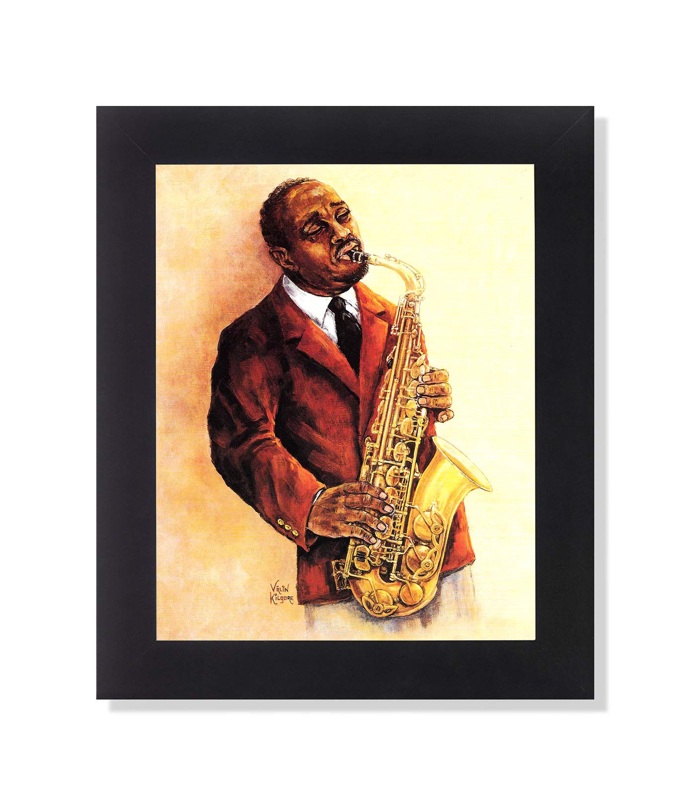 Jazz Saxophone Art Print – African American Musician Black Framed 8x10 Wall Decor