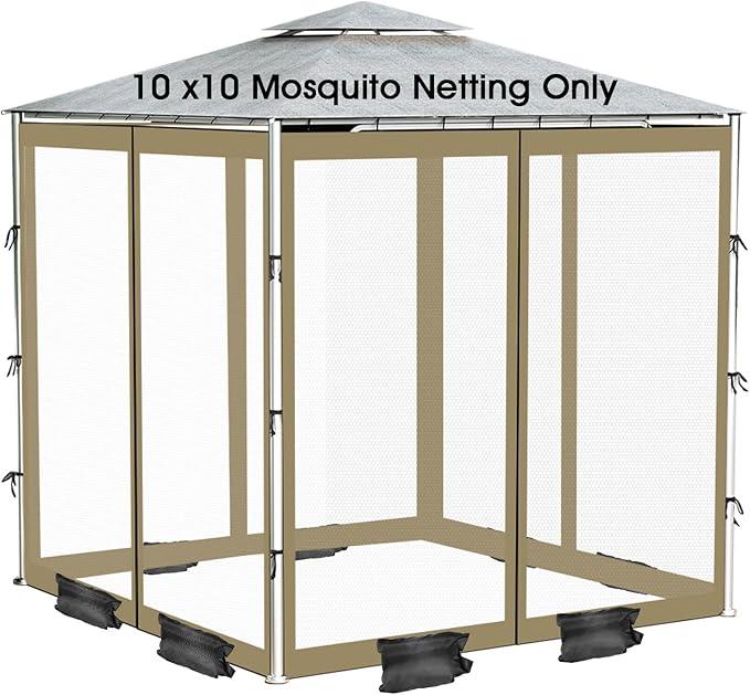 ShowyLive 10x10 Patio Umbrella Mosquito Netting with Zipper 4 Doors & 8 Weight Bag - Adjustable Polyester Mesh Bug Screen for Outdoor Umbrellas, Garden, Patio Tables (Green)