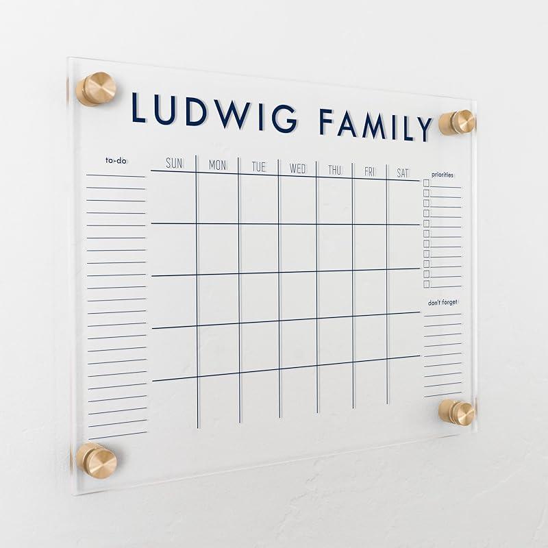 Personalized Clear Acrylic Calendar for Wall, Calendar Whiteboard for Wall, Dry Erase Wall Calendar, Wall Calendar Organizer System for Home (Block, Navy, 14