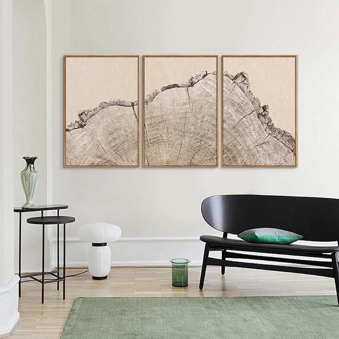 SIGNINART Large Tree Ring Framed Canvas Wall Art Set, Rustic Beige Nature Wooden Wall Decor, Neutral Wood Stump Artwork, Modern Art Prints for Bedroom Living Room Office 16