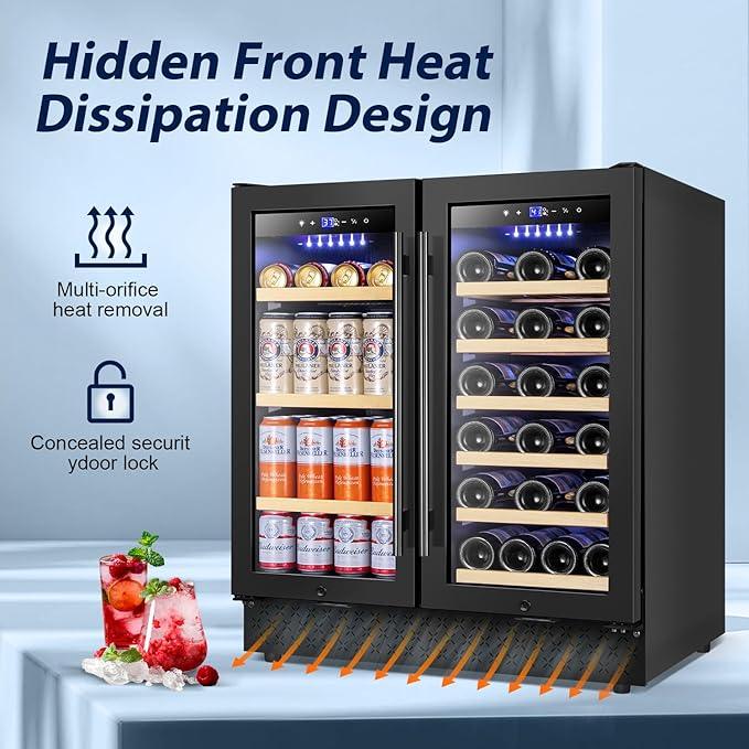 Tylza 30 Inch Wine and Beverage Refrigerator, Dual Zone Wine Beverage Cooler 30