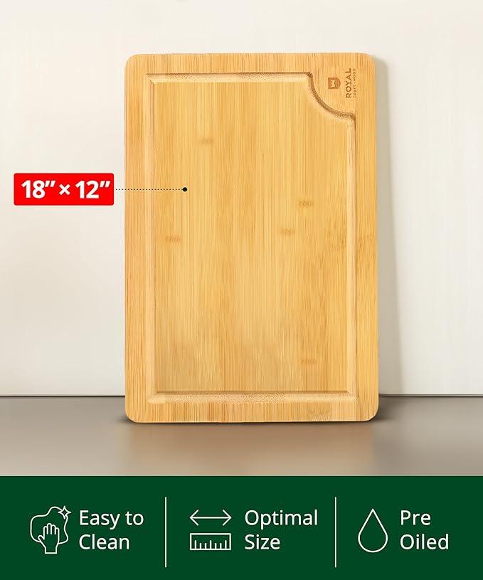 ROYAL CRAFT WOOD Extra Large Cutting Boards for Kitchen Meal Prep & Serving-Bamboo Wood Cutting Board with Deep Juice Groove - Charcuterie & Chopping Butcher Block for Meat - Gadgets Gift (XL 18x12