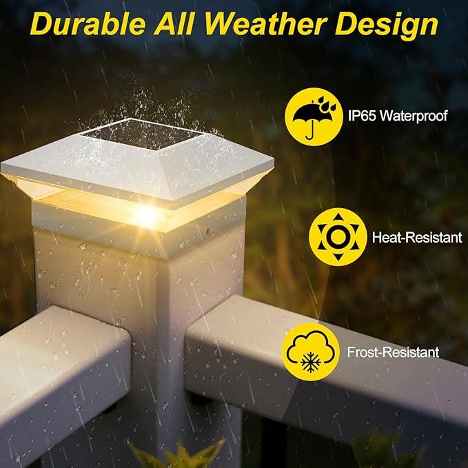 T-SUN Bright Solar Post Cap Lights 6 Pack – Outdoor Waterproof Solar Powered Deck Fence Post Lights for Wooden (4x4/6x6) & Vinyl (4x4/5x5) Posts – 2 Modes for Garden, Patio, Gate, Mailbox, Porch