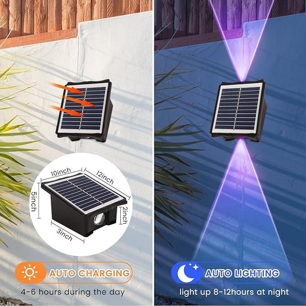 Solar Powered Outdoor LED Lights, Waterproof Wall Sconces, 2 LEDs Fence Lights, Up & Down Lighting for Backyard, Deck, Patio, Porch, Balcony, Garden (2 Pack)
