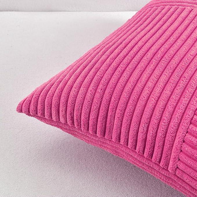 Fancy Homi 2 Packs Hot Pink Big Decorative Throw Pillow Covers 24x24 Inch for Living Room Couch Bed, Rustic Farmhouse Boho Home Decor, Soft Corss Corduroy Patchwork Accent Square Cushion Case 60x60 cm