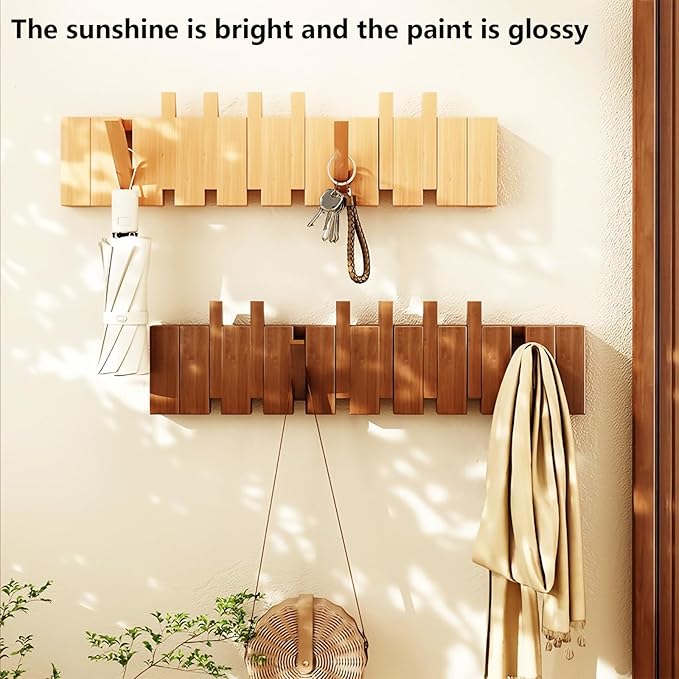 Wall Mounted Piano Key Hanger | Flip Style Hook | Entrance Wall Art Hook, Made of Oak Wood (3 Times Painted, 4 Times Polished) (Walnut-Beech, 4Hooks)