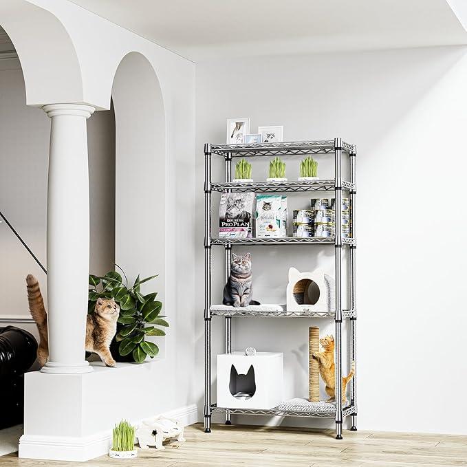 1250 lbs 5 Tier Shelf Metal Storage Shelves Shelving Wire Rack Heavy Duty Closet Organizers for Garage Kitchen Bathroom Laundry Chrome 13.8