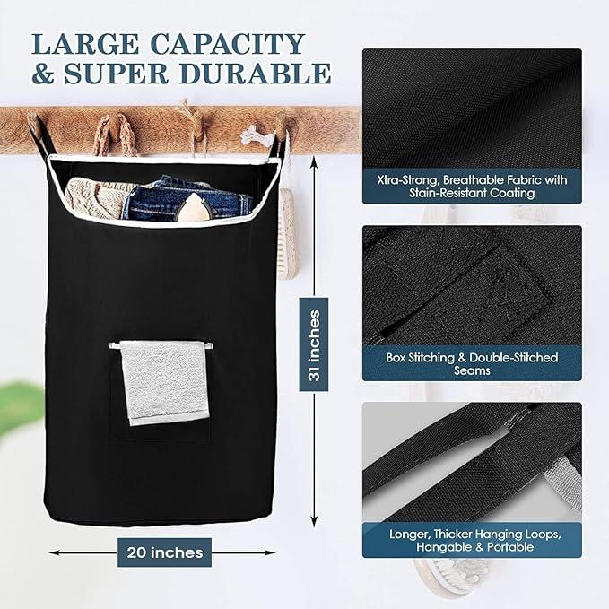 The Fine Living Co. X-Large Hanging Laundry Hamper with Over Door Hooks & Adhesive,Durable Space Saving Laundry Bag with Zipper and Wide Open Top,Hanging Dorm Laundry Hamper 20