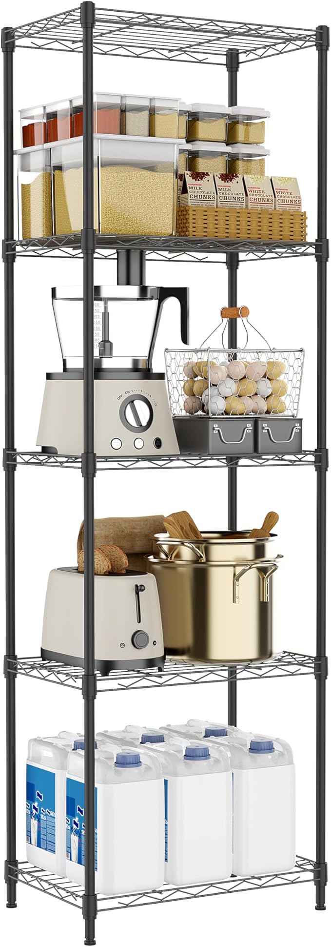 5 Tiers Shelf Metal Storage Shelves Wire Rack Closet Organizers with Wheel for Garage Kitchen Bathroom Laundry Black 11.8
