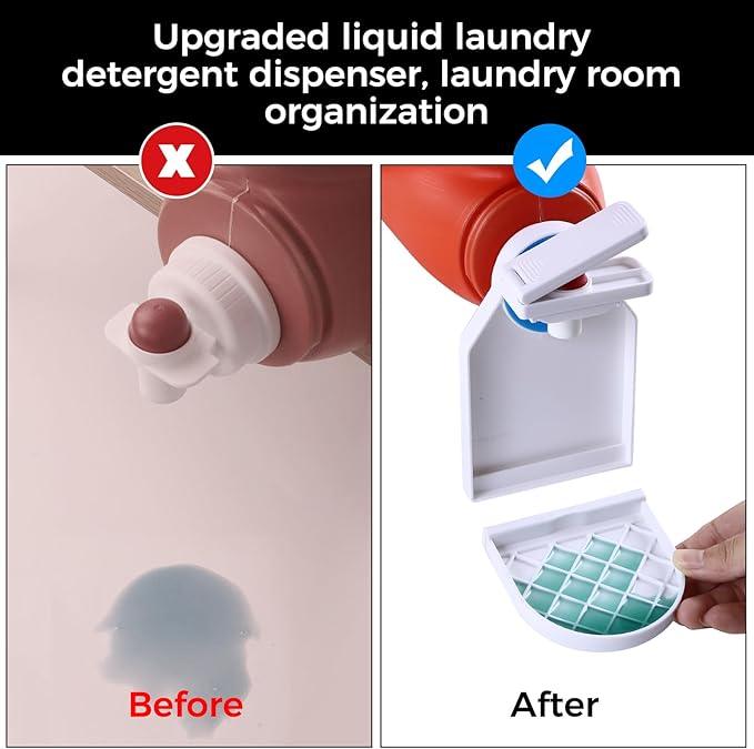 Laundry Detergent dispenser Cup Holder,Nozzle Upgraded Labor-Saving Switch Easily No More runny or Messy Laundry Detergent, Laundry Cup Holder and drip Tray room organization and storage