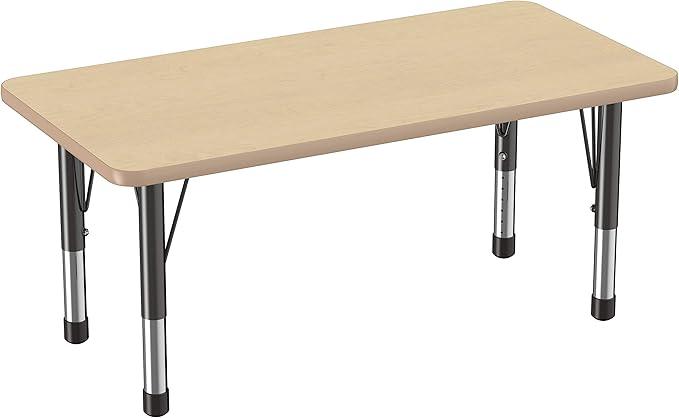 FDP Rectangle Activity School and Kids Classroom Table (24 x 48 inch), Toddler Legs, Adjustable Height 15-24 inches - Maple Top and Maple Edge