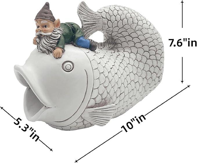 Gnome Fish Sculpture, Garden Animal Statue & Outdoor Decor, Eco-Friendly Resin Gutter Diverter Rain, Decorative Gutter Extension Downspout, Splash Block, Perfect for 3