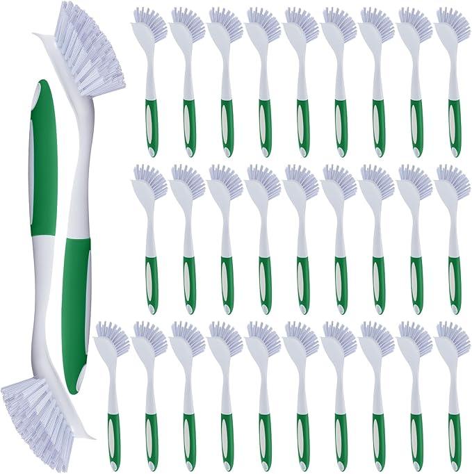 Hsei 30 Pcs Kitchen Scrub Dish Brush Bulk with 11 Inch Handle Cleaning Dish Scrubber with Stiff Bristles Washing Scrub Brushes for Housekeeping for Pots and Pans, Kitchen Sink (Green)