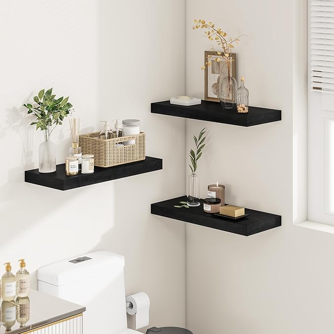 Black Floating Shelves for Wall 24 Inches Long, 12