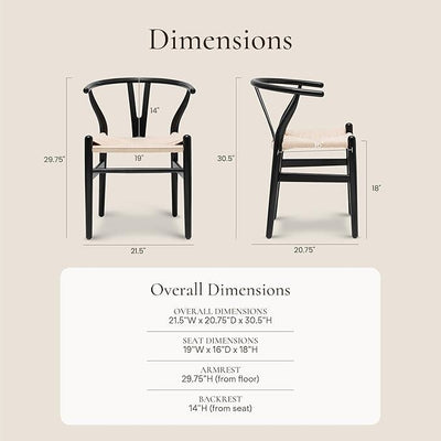 POLY & BARK Weave Dining Chair – Mid-Century Modern Wishbone Dining Chair with Arms, Solid Wood Frame, Indoor Use – Black – Single - Ideal for Dining Room, Kitchen or Stylish Accent Setting