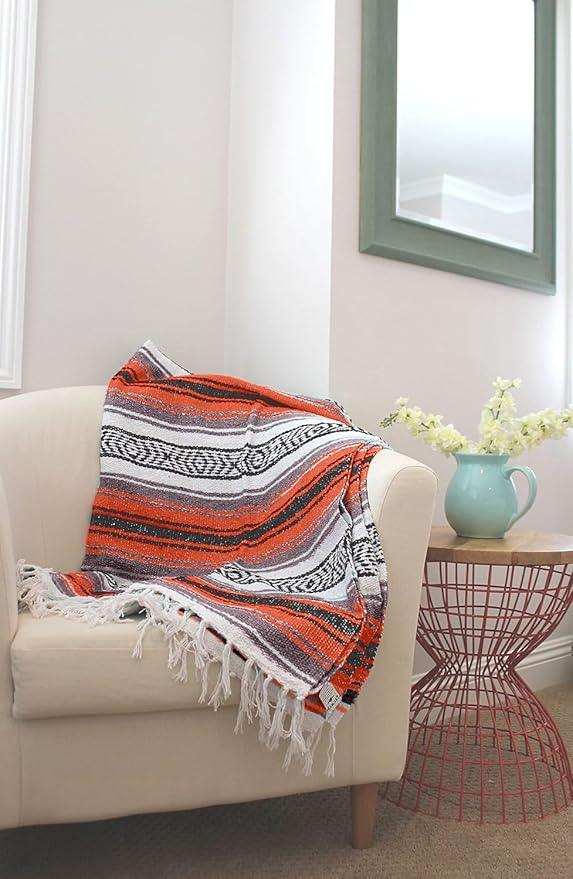 Del Mex Classic Mexican Blanket, Large Authentic Woven Falsa Throw (70