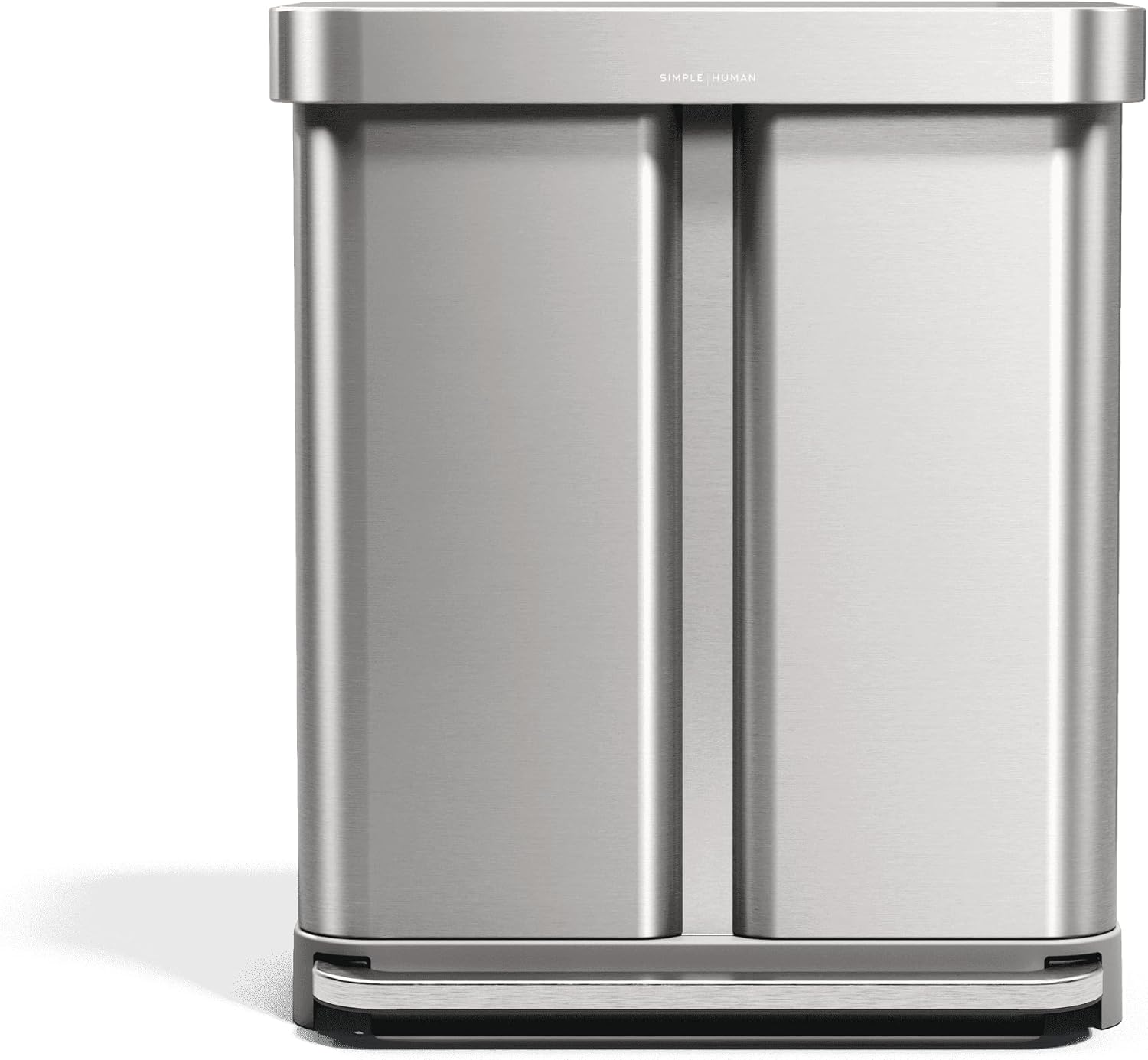 simplehuman 58 Liter / 15.3 Gallon Rectangular Hands-Free Dual Compartment Recycling Kitchen Step Trash Can with Soft-Close Lid, Brushed Stainless Steel