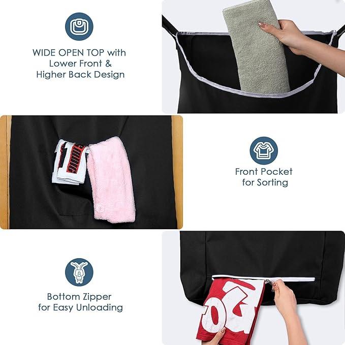 The Fine Living Co. X-Large Hanging Laundry Hamper with Over Door Hooks & Adhesive,Durable Space Saving Laundry Bag with Zipper and Wide Open Top,Hanging Dorm Laundry Hamper 20