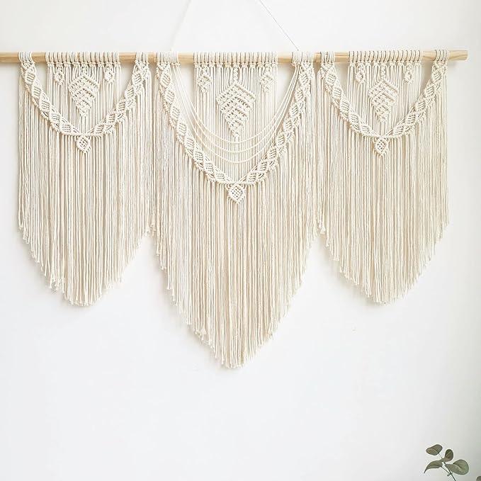 guzhiou large macrame wall hanging - Boho Tapestry Macrame Wall Decor Art- Chic Bohemian Handmade Woven Tapestry Home Decoration for Bedroom Living Room Apartment Wedding Party - 43