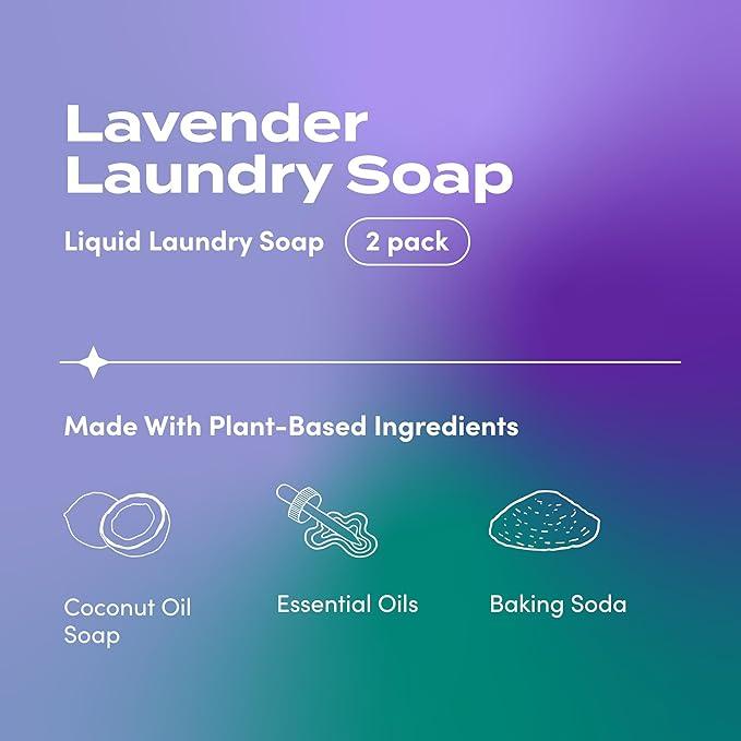Indigo Wild Zum Clean Laundry Soap - Plant-Based Liquid Laundry Soap - Contains Baking Soda, Essential Oils & Saponified Coconut Oil - Lavender Scent - 64 fl oz (2 Pack)