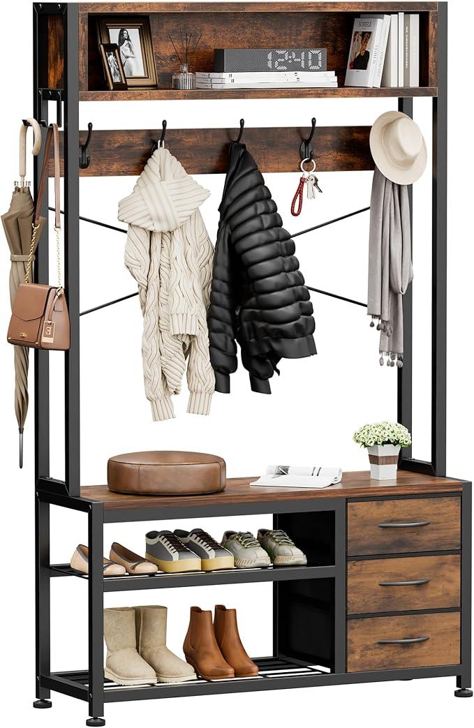 Lulive Hall Tree with Bench and Shoe Storage, 31.5