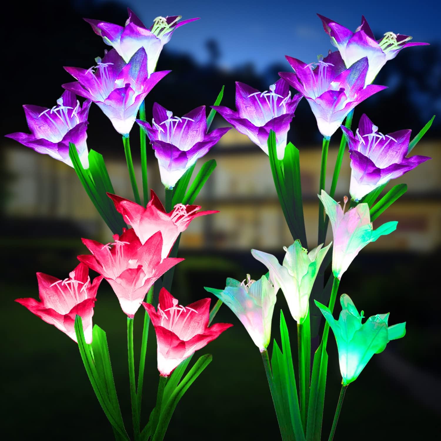 4-Pack Solar Powered Garden Flowers with Lights - Waterproof, Easy Install, No Wiring Needed