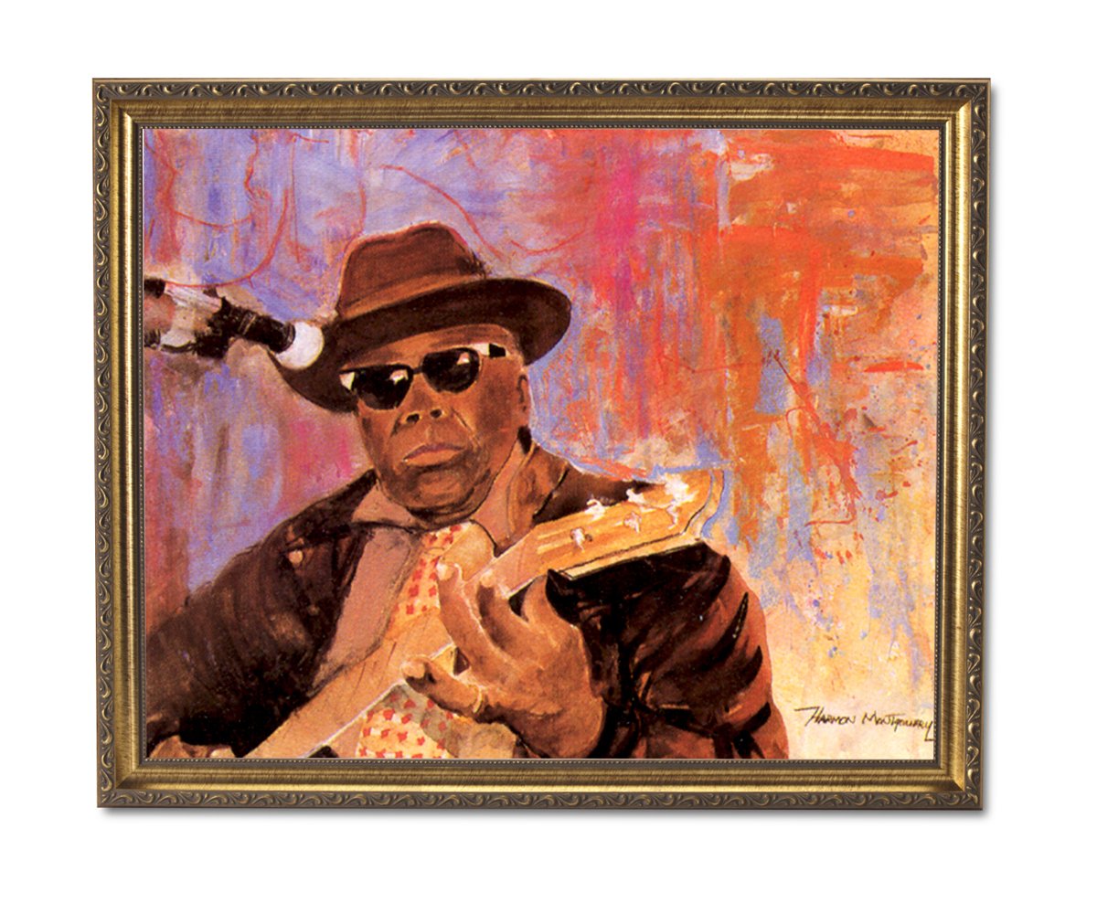 John Hooker Guitar Art - African American Music Wall Picture | Gold Framed Print