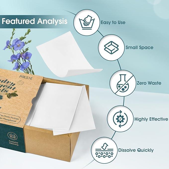 Poesie Laundry Detergent Sheet Fresh Linen Scent 320 Sheets Travel Laundry Kit No waste Portable Washing Sheets Detergent for Machine Wash & Hand Wash