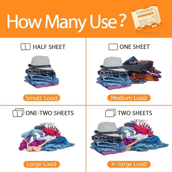 Laundry Detergent Sheets (480 Loads), Orange,Great For Travel,Apartments, Dorms,CLEARALIF Laundry Detergent Strips Eco Friendly & Hypoallergenic (80 Count, Pack of 3)