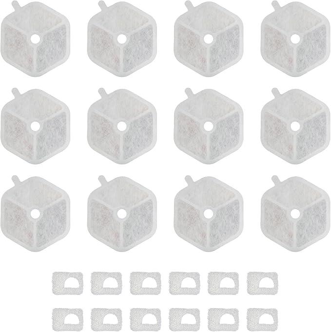 PET STANDARD Replacement Water Filter & 12 Pack Pre-Filter Sponges Compatible with Smartoo 152oz/4.5L Automatic Cat Fountain PTM-643, Pack of 12