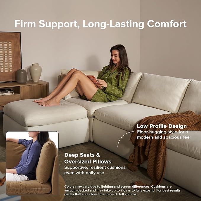 mopio Oversized Modular Sectional Sofa with Fully Removable Covers and Storage, Convertible U, L-Shaped and Sleeper Sectional, Modern Couches with Ottoman Chaise (Hazelnut Velvet, 9 Seats, Sleeper)