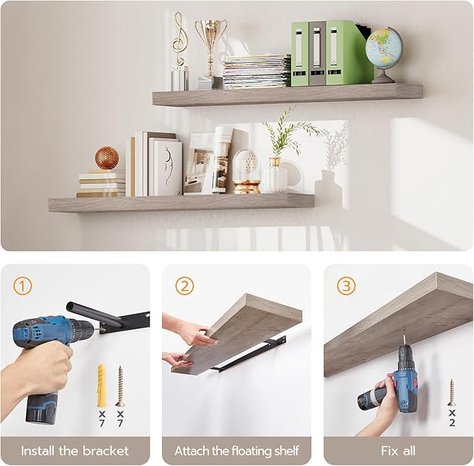 HOOBRO Floating Shelves for Wall, Wall Mounted Shelf Set of 2, 47.2