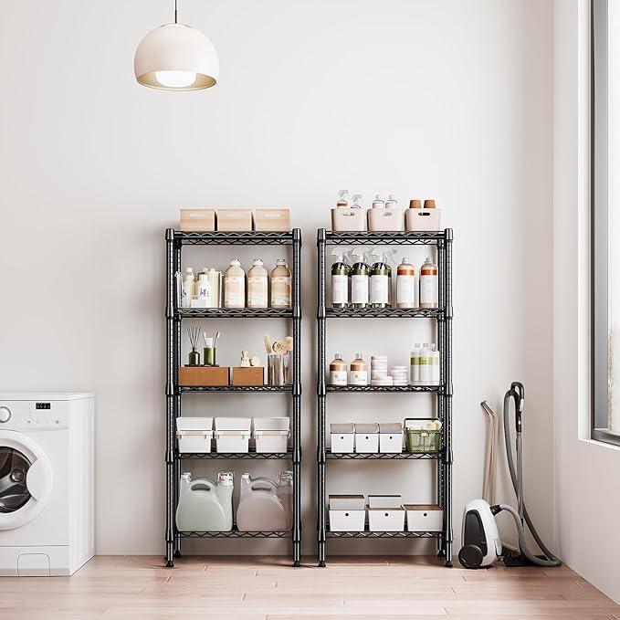 1250 lbs 5 Tier Shelf Metal Storage Shelves Wire Rack Closet Organizers for Garage Kitchen Bathroom Laundry Black 11.8