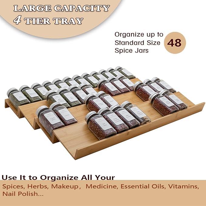 Bamboo Spice Rack Drawer Organizer - 8 Pieces Set- 11