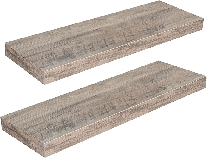 HOOBRO Floating Shelves, Wall Shelf Set of 2, 23.6 Inch Hanging Shelf with Invisible Brackets, for Wall Decor in Bathroom, Bedroom, Toilet, Kitchen, Living Room, Office, Greige BG60BJ01G1