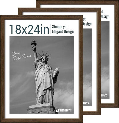 18x24 Poster Frame 3 Pack - Brown Woodgrain, Wood Picture frame, Gallery Picture Frame - Wall Hanging