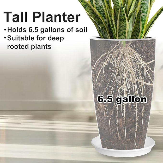 Tall Flower Pot Indoor - Outdoor Plant Pot - White Glossy Planter - Elegant Ceramics Imitation - 12
