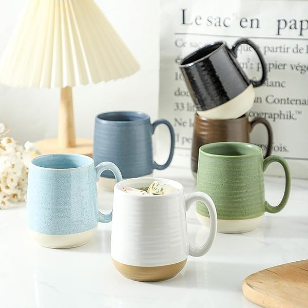 Hasense Stoneware Coffee Mugs Set of 6, 15 Oz Large Coffee Cups with Handle, Tea Mugs for Men and Women, Modern Coffee Mug for Cappuccino, Milk, Cocoa, Microwave & Dishwasher Safe, Green