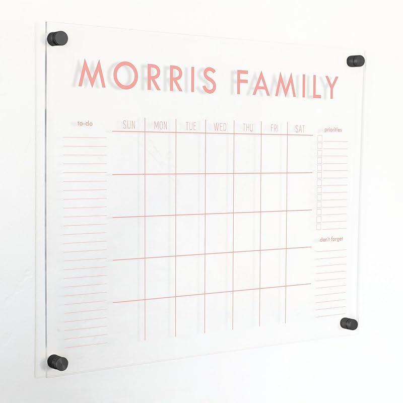 Personalized Clear Acrylic Calendar for Wall, Calendar Whiteboard for Wall, Dry Erase Wall Calendar, Wall Calendar Organizer System for Home (Block, Blush, 23