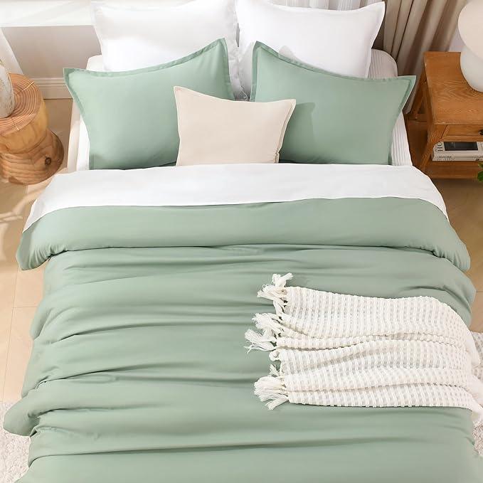 Litanika King Size Comforter Set Sage Green, 3 Pieces Lightweight Solid Comforter King Size, All Season Fluffy Down Alternative Comforter Bed Set Quilt Blanket