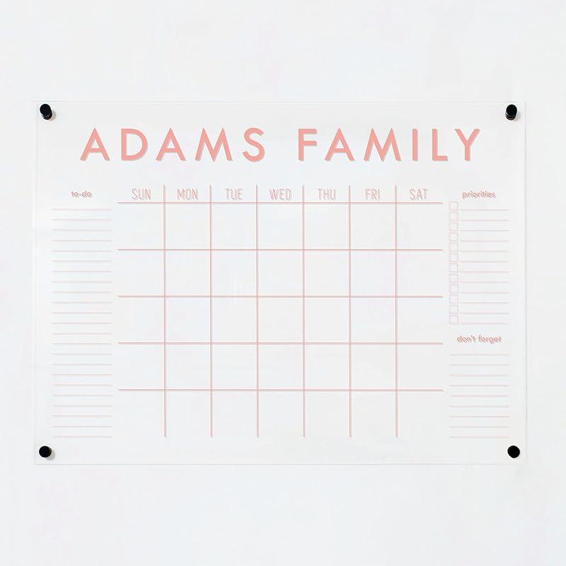 Personalized Clear Acrylic Calendar for Wall, Calendar Whiteboard for Wall, Dry Erase Wall Calendar, Wall Calendar Organizer System for Home (Block, Blush, 31