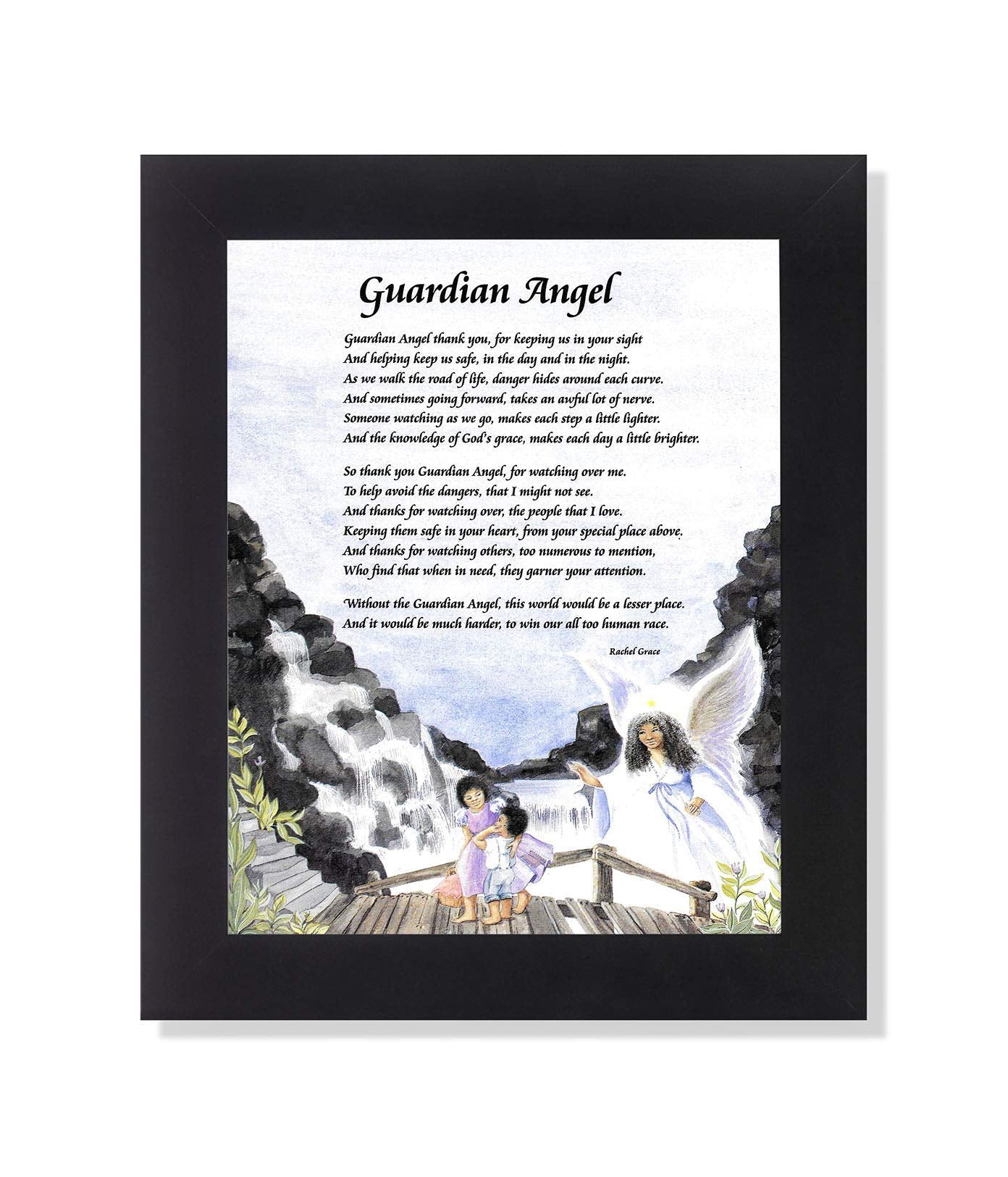 Guardian Angel Art Print – Black Children on Bridge 8x10 Framed Wall Decor